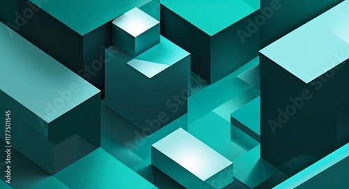 Geometric blocks with crisp lines and contrasting teal hues creating a clean and modern look in teal illustration background