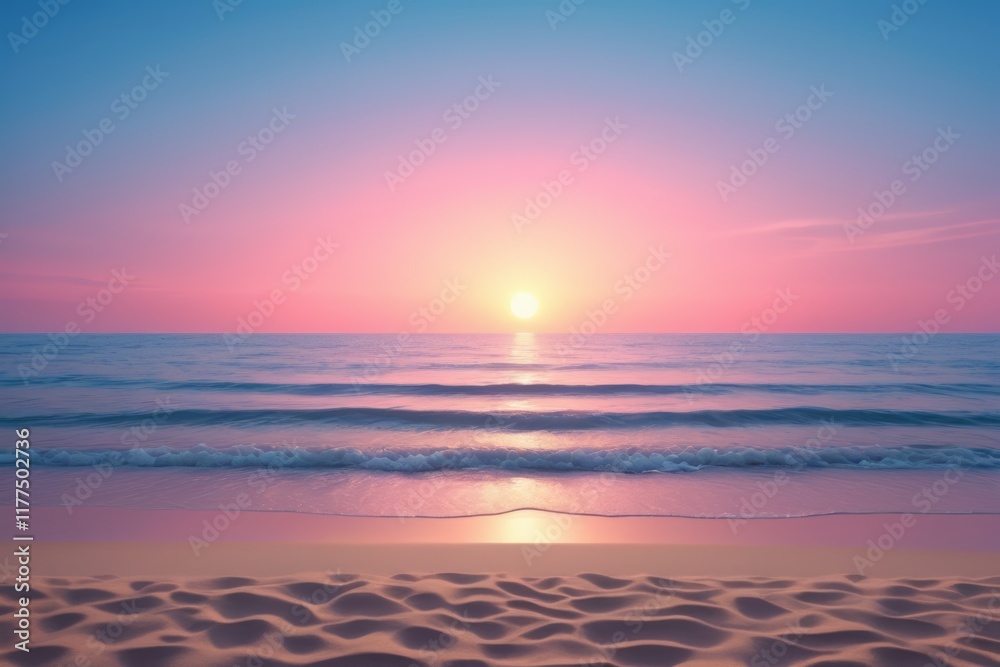 Obraz premium sunset over the ocean with a beach and sand in the foreground