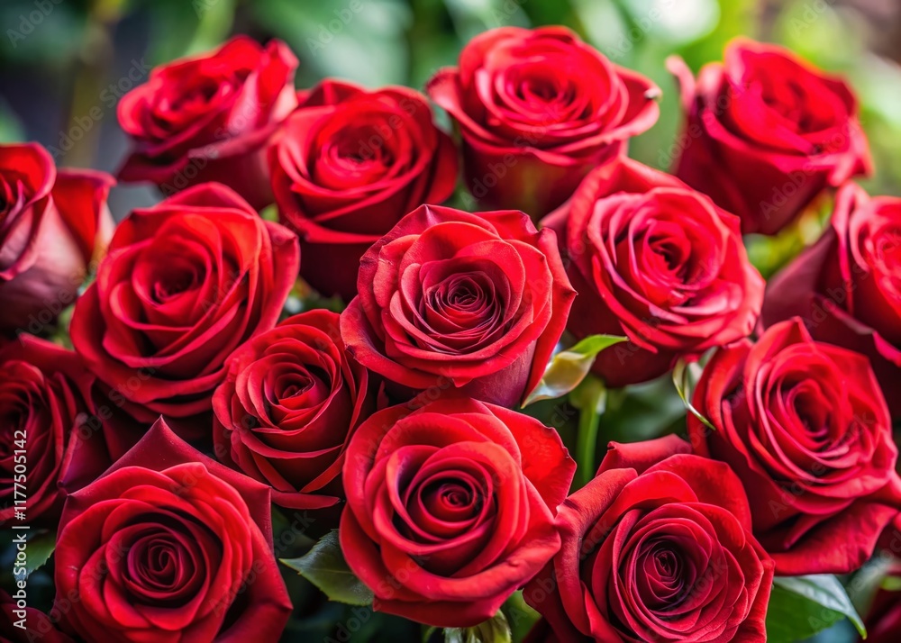 Naklejka premium Lush Vibrant Red Rose Bouquet - Perfect Background for Romantic Designs & Projects