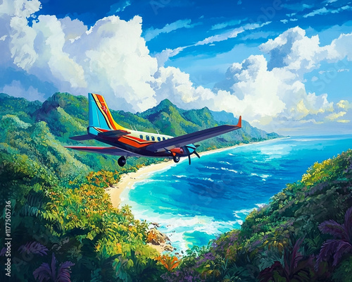 Wallpaper Mural airplane flying over the sea Torontodigital.ca