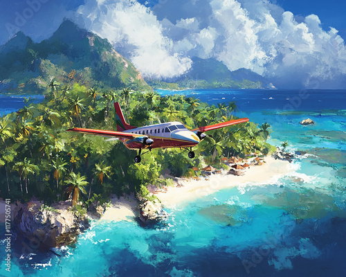 Wallpaper Mural airplane flying over the sea Torontodigital.ca