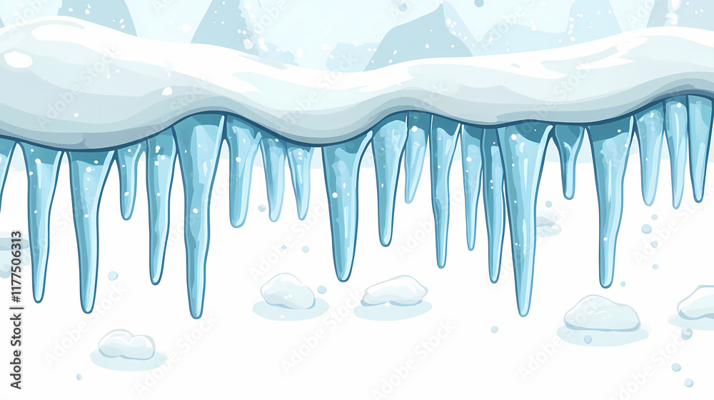 The icicles of a snowcap are isolated. snowy elements on a winter background. a modern cartoon template for a snowy design. Snowcap. Illustration