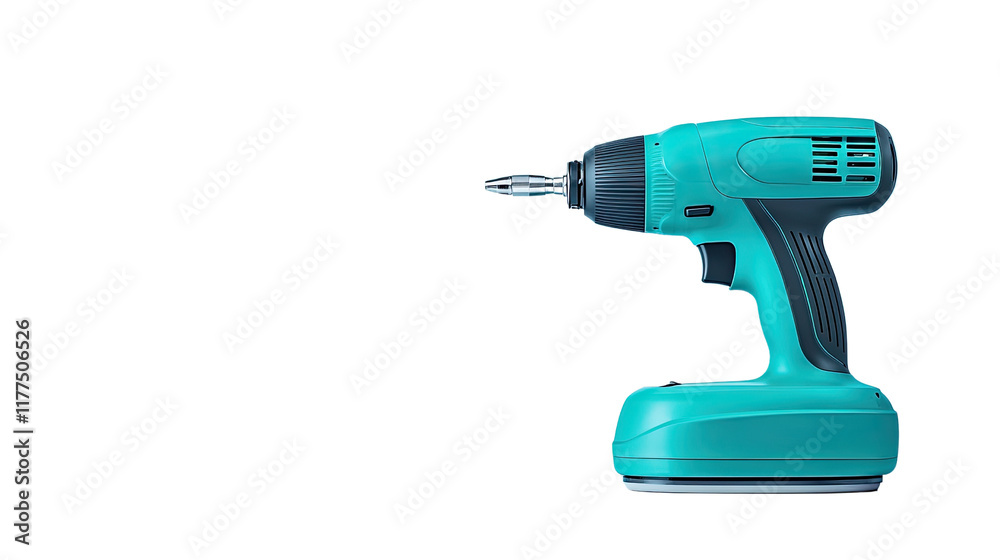 Teal Cordless Power Drill Tool on Black Background Teal Cordless Power Drill Tool on Black Background