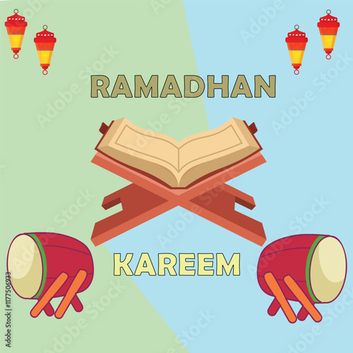 Ramadhan Kareem with lanterns Quran and drums for a blessed celebration