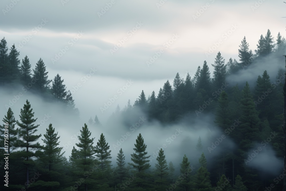 trees in the foreground are covered in fog and low clouds trees in the foreground are covered in fog and low clouds