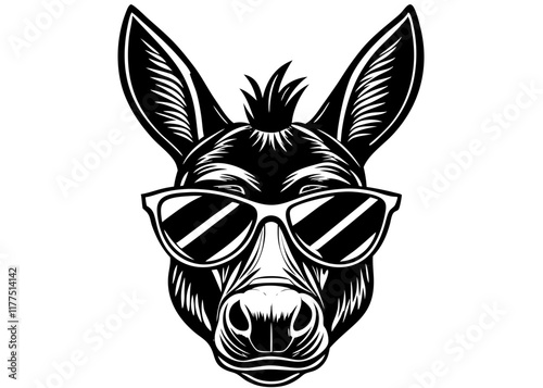 Stylized Donkey Head – Black and White Illustration for Minimalist Designs