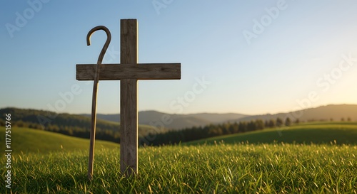 Shepherd staff on cross symbolizing Gods guidance in life