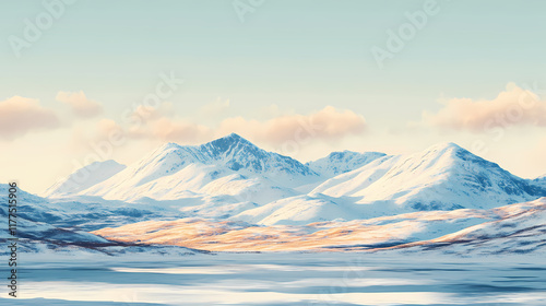 Snow-covered derryveagh mountains in winter, majestic scenery with white blanket of snow , county donegal, ireland, winter. Snowcap. Illustration photo