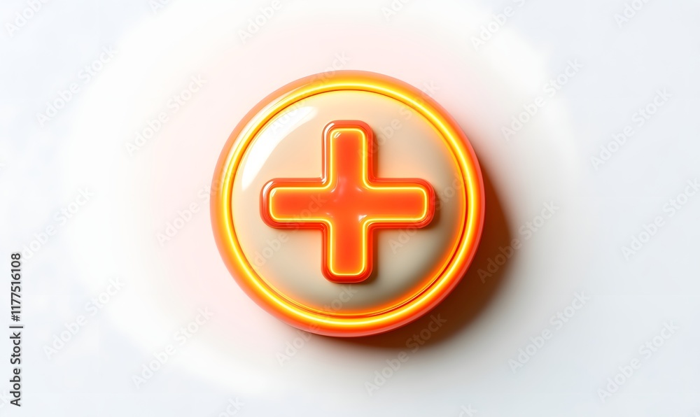 Obraz premium Orange neon cross in circle on white.
