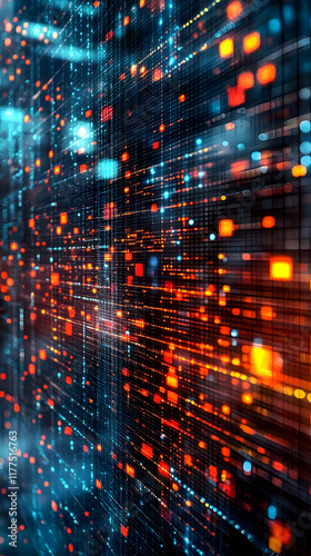 Wallpaper Mural Abstract digital data stream, glowing lines and squares. Torontodigital.ca