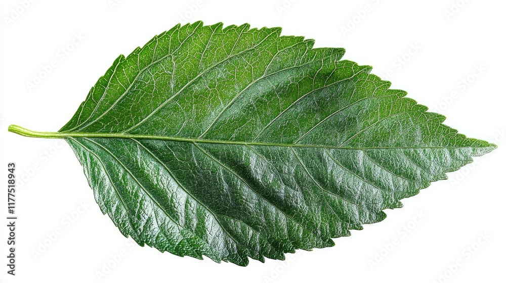 Obraz premium A Single Green Leaf Isolated on White Background