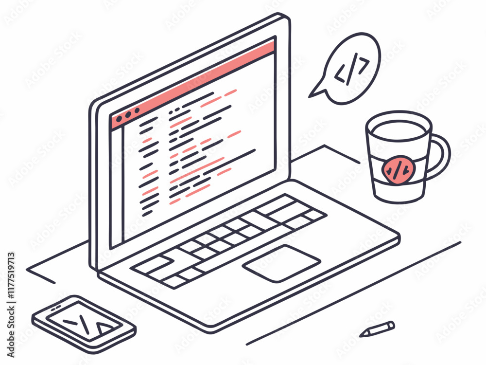 Programming web development concept Code on the screen laptop Flat