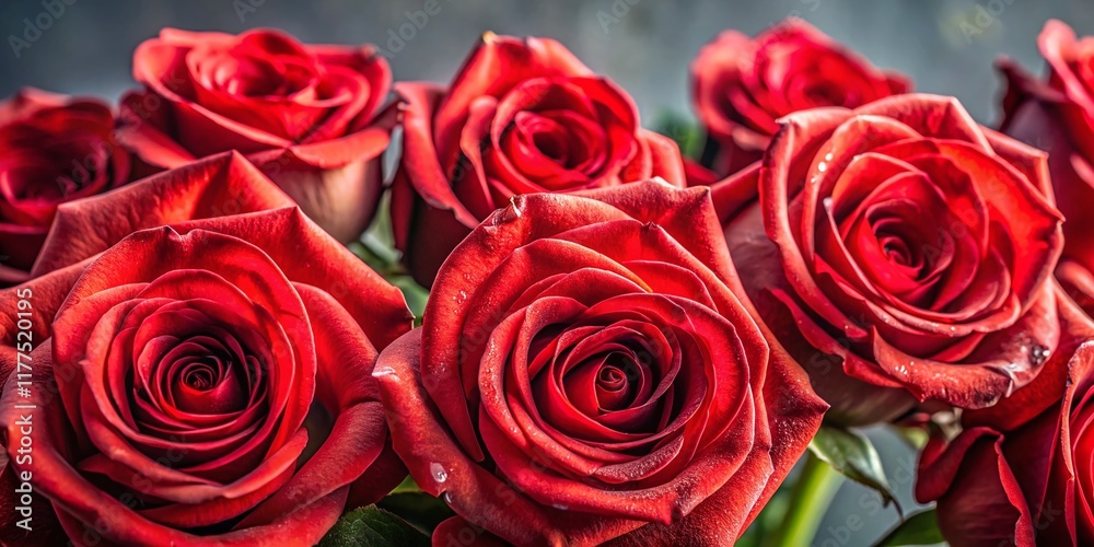 Obraz premium Macro Photography: Close-up of a Lush Red Rose Bouquet on Grey