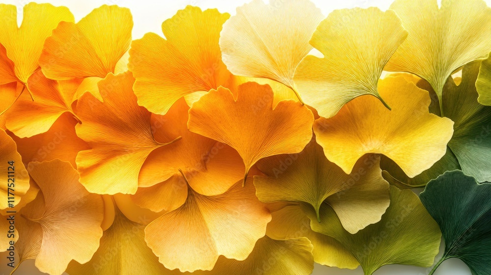 Ginkgo Biloba Leaves in Autumnal Hues Displayed Ginkgo Biloba Leaves in Autumnal Hues Displayed