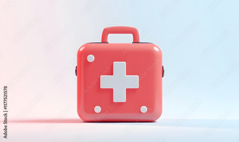 Obraz premium Red 3D first-aid kit on white background.