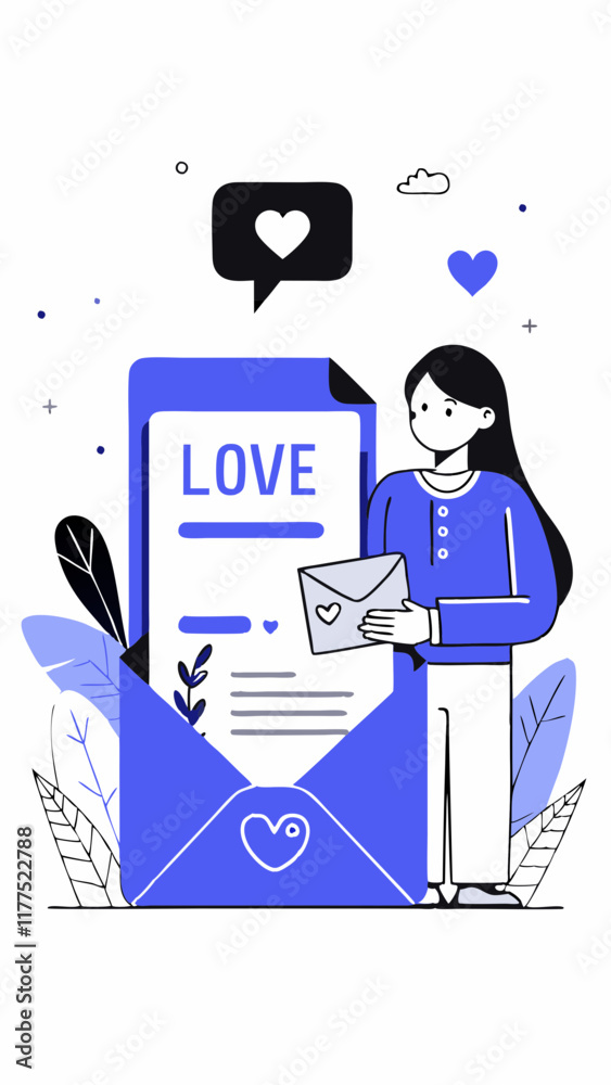 Love letter illustration with a woman holding an envelope Love letter illustration with a woman holding an envelope