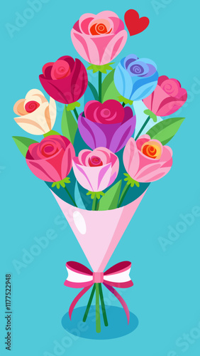 Colorful bouquet of tulips in wrapping paper