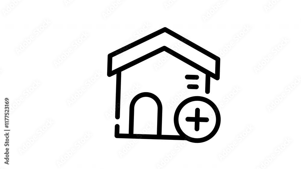 Icon line motion graphic plus home Icon line motion graphic plus home