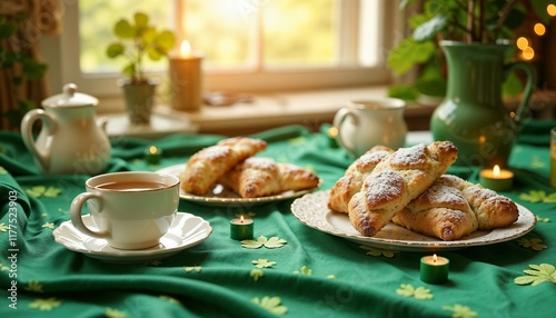 St. Patrick’s Day breakfast table with green decorations