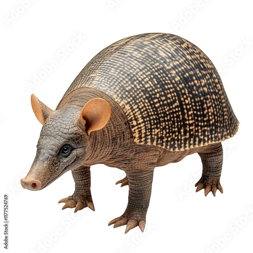 a realistic model of an armadillo. showcasing its distinctive armored shell and features. suitable for educational purposes. toy collections. or as a decorative piece photo