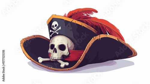 Detailed pirate hat with skull crossbones and feathers vector illustration photo