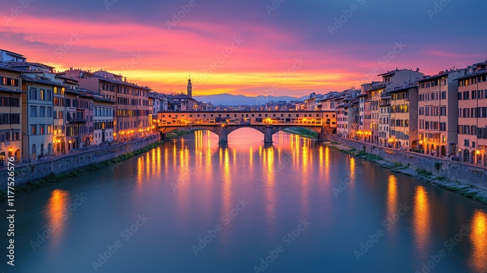 Obraz premium Ponte Vecchio at Sunset over the Arno River in Florence