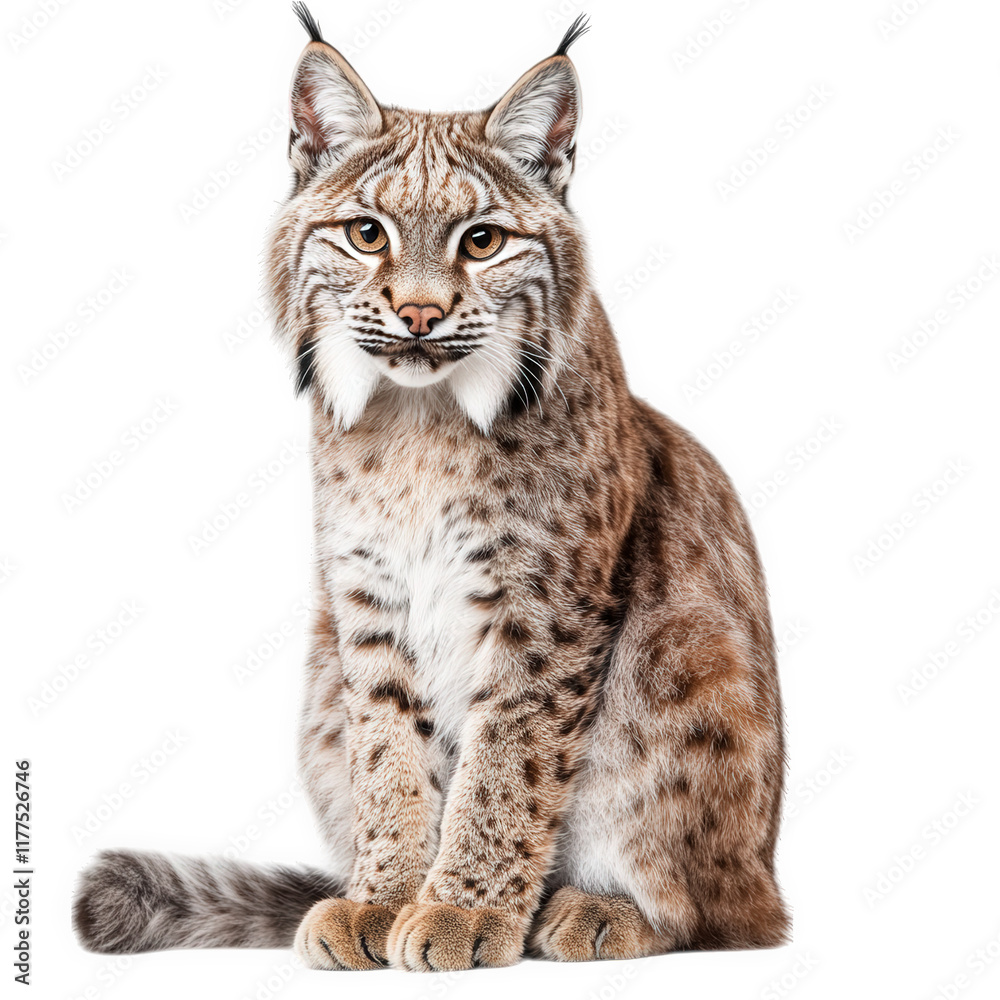 Fototapeta premium detailed illustration of a lynx. showcasing its distinct features such as tufted ears. a thick fur coat with spots. and a bushy tail the lynx is depicted sitting upright. exuding a sense of alertness