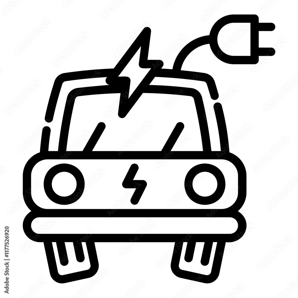 Electric car. This is a vector single icon with a dashed line style. It is suitable for any purpose, such as website design, mobile app design, logo design, etc. Electric car. This is a vector single icon with a dashed line style. It is suitable for any purpose, such as website design, mobile app design, logo design, etc.