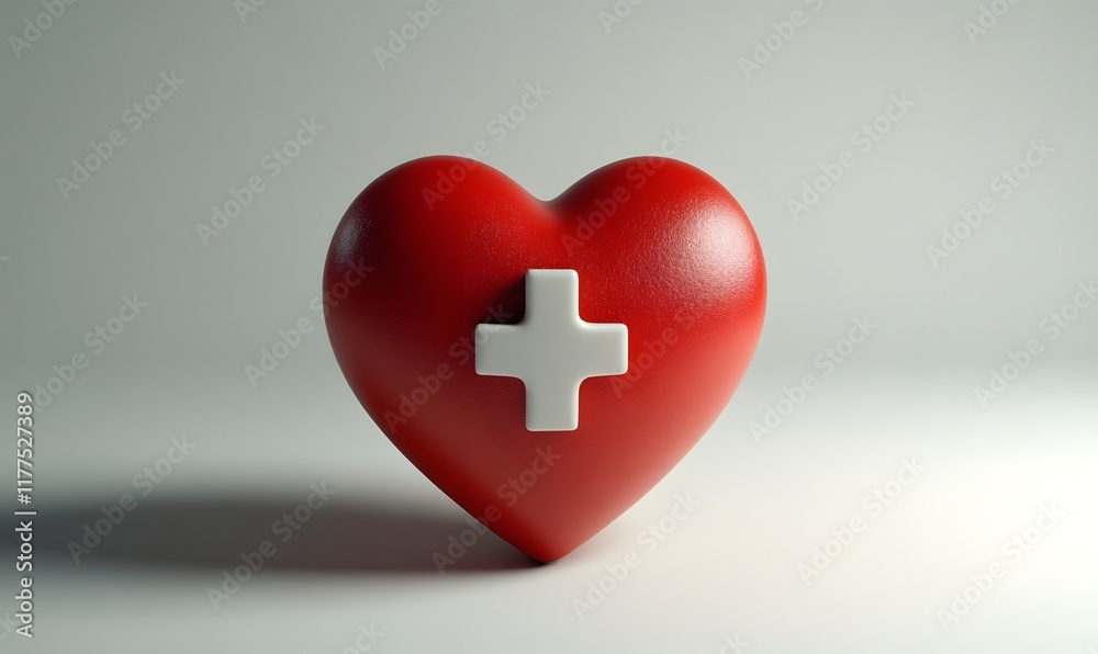 Obraz premium Red heart with white cross, medical symbol. (1)