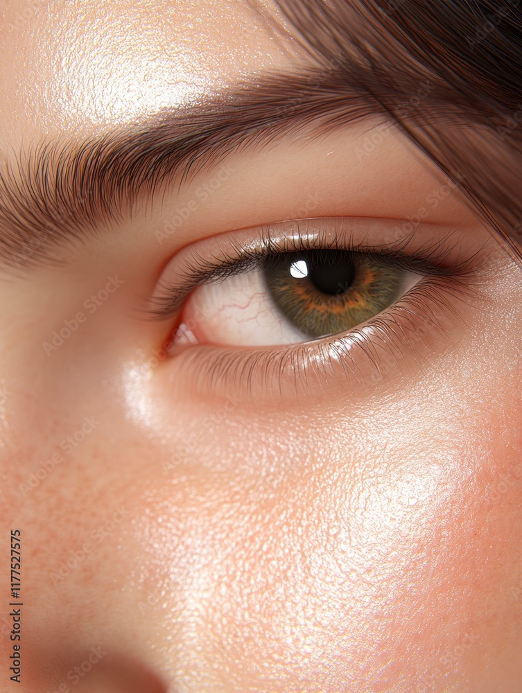 Fototapeta premium Close-up of a human eye showcasing intricate details, highlighting the skin texture and natural beauty ideal for beauty products, skincare campaigns, and eye-related health articles,