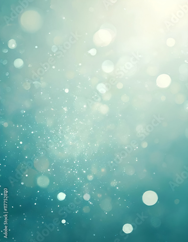 Atmospheric, very deep, almost Empty space. The whole scene is in very light colors. Very blurry background  with one or two dots of abstract  blurry lite mint, silver coloured bokeh. 