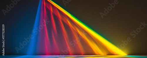 Colorful light beams creating rainbow colors on wall