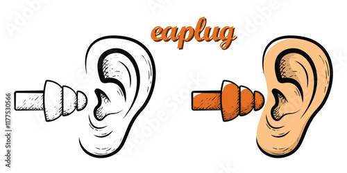 earplug hand drawn engrave style vector art icon