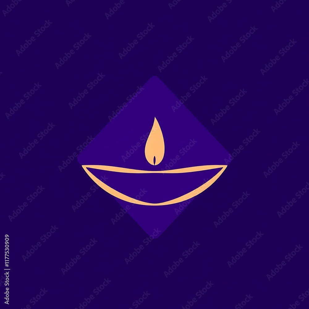 Fototapeta premium Diya Symbol of Light: A minimalist design of a diya, a traditional oil lamp, set against a deep blue background, representing hope, knowledge, and spirituality. The diya is a symbol of Diwali.