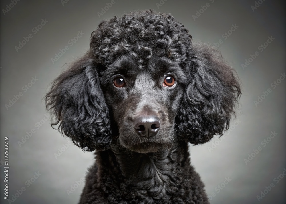 Majestic Black Poodle Puppy Portrait: Elegant Dog Photo with Copy Space Majestic Black Poodle Puppy Portrait: Elegant Dog Photo with Copy Space