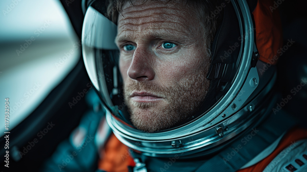 Astronaut in helmet, focused expression, showcasing mental strength and determination Astronaut in helmet, focused expression, showcasing mental strength and determination