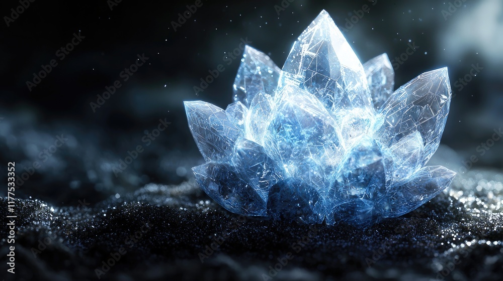 Obraz premium Luminous Blue Crystal Cluster Glows Darkly