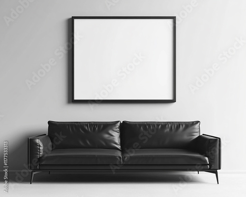 Mock up poster frame in modern interior background photo