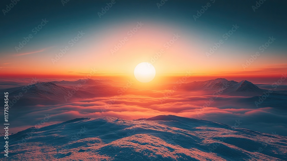 Fototapeta premium Majestic Sunset Over Snowy Mountain Peaks
