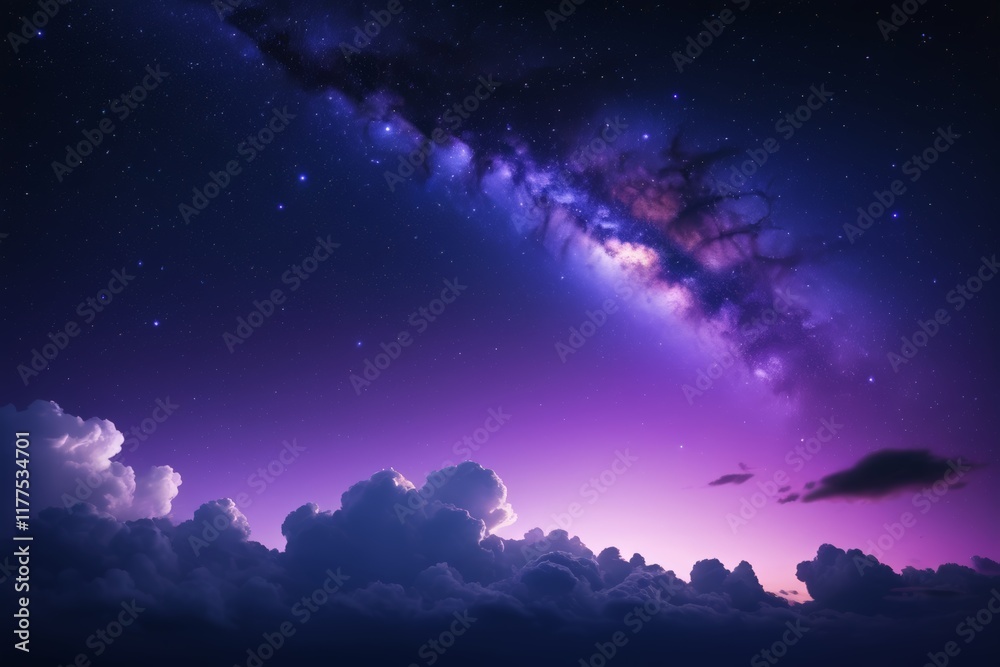 Fototapeta premium purple and blue night sky with a purple and black galaxy