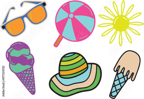 Summer Cute Color Vector Set