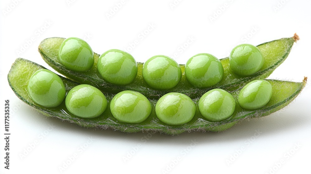 Two Edamame Pods Showcasing Fresh Green Peas Two Edamame Pods Showcasing Fresh Green Peas