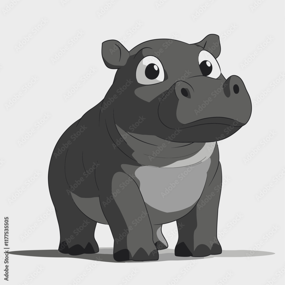 Adorable Vector Art of a Young Pygmy Hippo with Minimalist White Background Adorable Vector Art of a Young Pygmy Hippo with Minimalist White Background