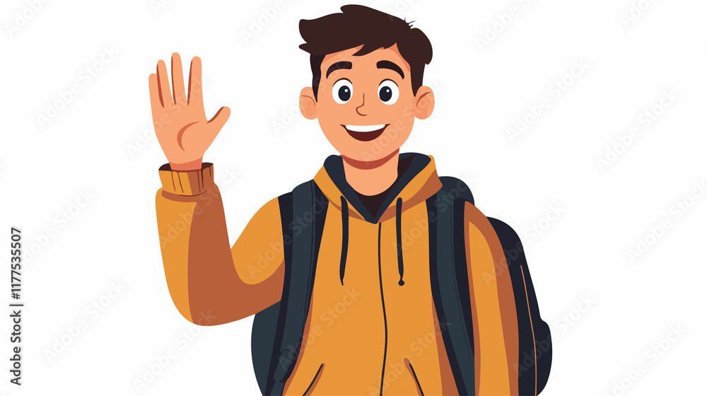 Friendly man greeting and waving hand in vector illustration Friendly man greeting and waving hand in vector illustration