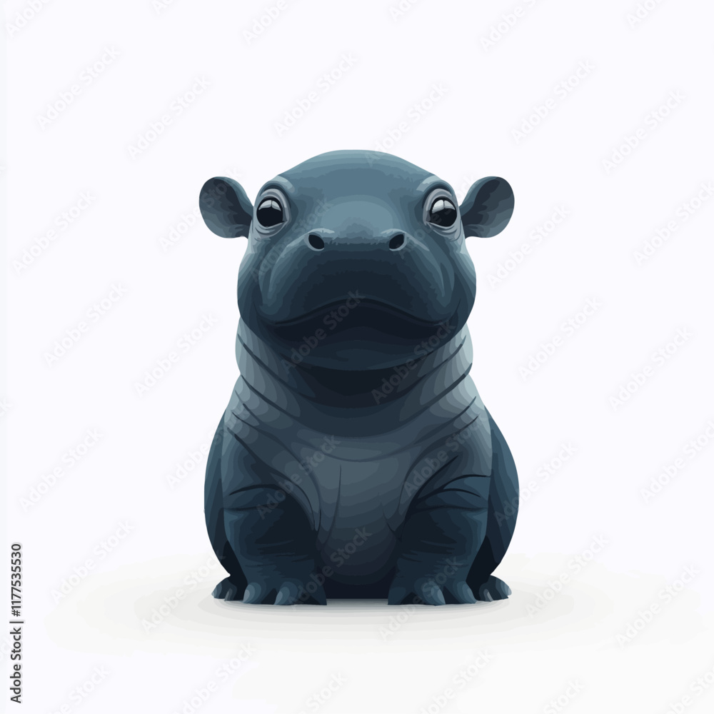 Adorable Vector Art of a Young Pygmy Hippo with Minimalist White Background Adorable Vector Art of a Young Pygmy Hippo with Minimalist White Background
