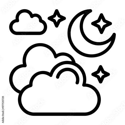Partly Cloudy (Night) Vector Icon Design