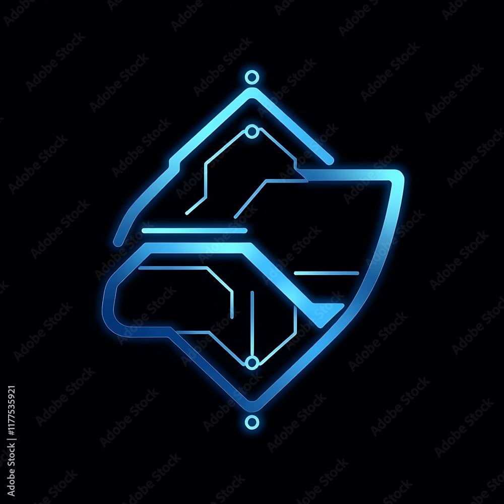 Abstract Tech Symbol: A futuristic, minimalist design with a glowing blue circuit board pattern inside a geometric shape. This image evokes a sense of innovation, progress. Abstract Tech Symbol: A futuristic, minimalist design with a glowing blue circuit board pattern inside a geometric shape. This image evokes a sense of innovation, progress.