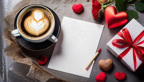 background a cup of coffee with card decoration