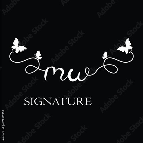 MW Handwritten initial letter, MW simple signature vector logo with butterfly shape variation, beauty, photography letter logo design. M W photo