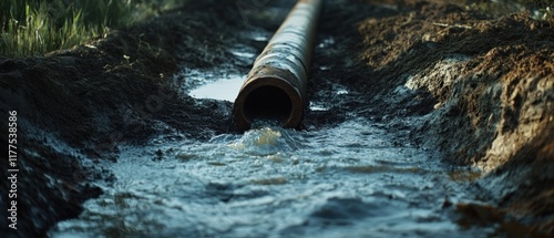 Water flowing from tap gradually transitioning into polluted sludge visually depicting the environmental impact and degradation of clean water sources due to industrial waste and contamination